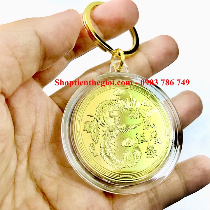 Móc Khóa Xu Phụng Hoàng Lửa In Màu Vàng - SP005323 